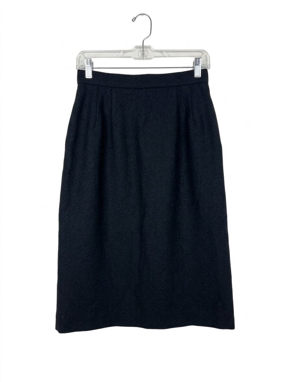 Vintage 90s Casual Corner Pure Wool Pencil Skirt Size 4 Black Knee Length NWOT